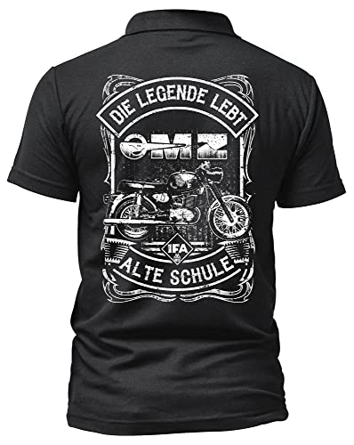 Alte Schule MZ Herren Poloshirt | DDR Shirt - Logo - Kurzarm - Nostalgie - Ossi - Motorrad - Moped - IFA Shirt | TS 250 Schwarz (S)