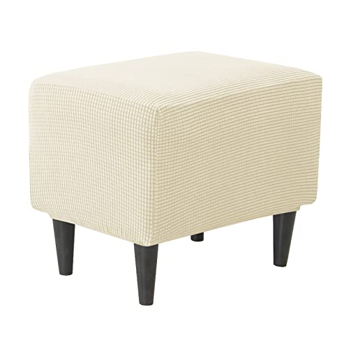 JHLD Rechteckiger Stretch Ottomane Schonbezug, Ottomane Bezug Elastische Hockerbezug Jacquard Hocker Husse für Fußhocker Quadratisch Mit elastischem Boden Für Katzen Hunde -Beige-klein