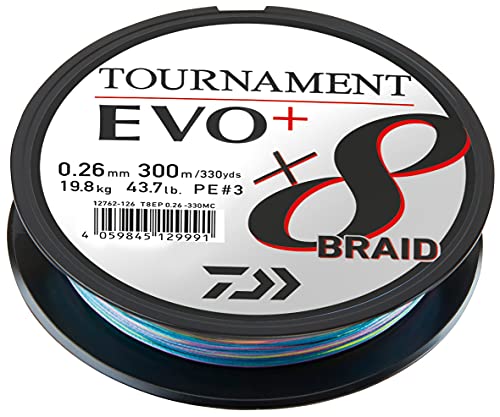 Daiwa Tournament x8 Braid EVO+ 0.12mm, 8.6kg/18.8Lbs, 300m, Mehrfarbig, Geflochtene Angelschnur, 12762-112