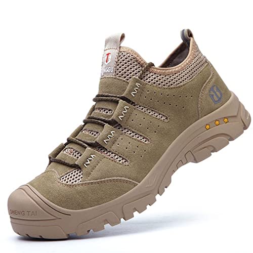 fayengan Arbeitsschuhe Herren Damen Sicherheitsschuhe Leicht Schutzschuhe Stahlkappenschuhe Atmungsaktiv Sportlich Mit Stahlkappe (Color : Khaki, Size : 41 EU)