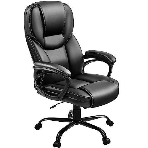 TBSZCM ergonomischer Bürostuhl Boss Business Chairs, Ergonomischer Bürostuhl, Leder-Chefstuhl für das Home-Office, Drehstuhl mit Rollen, Höhe und Winkel verstellbar, Liegestütze, Schwarz Run forward