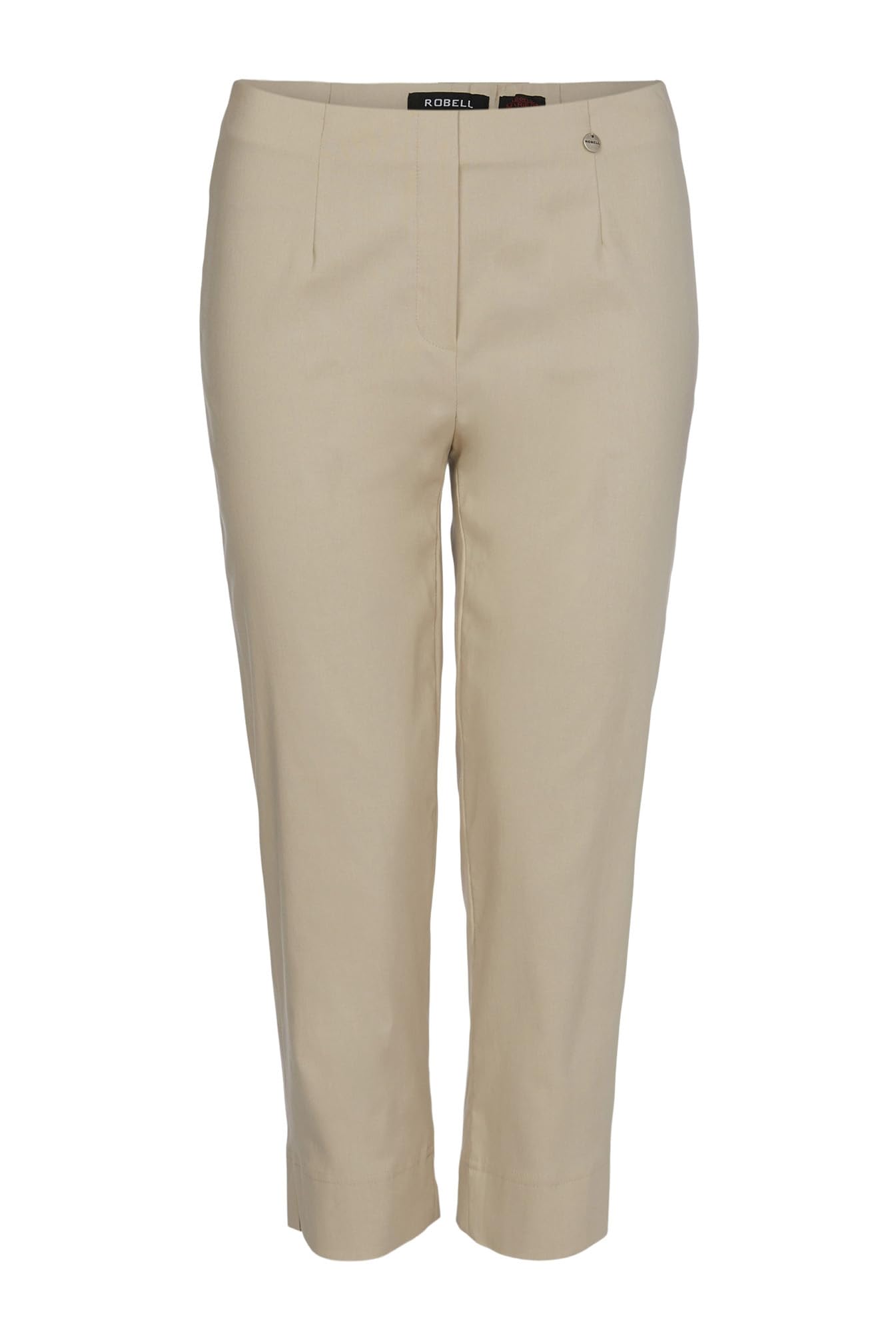 Robell Style MARIE07 - Capri Stoffhose Damen high Waist - Caprihose Power Stretch - Bengaline Hose mit Schlitz am Saum - Bitte eine Größe Kleiner bestellen - Beige, 48