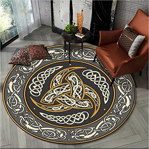 CKSEKD Wikinger Valknut Tree of Life Runder Teppich für Wohnzimmer Schlafzimmer Sofa Spielzimmer Dekor rutschfeste Bodenmatte 120cm