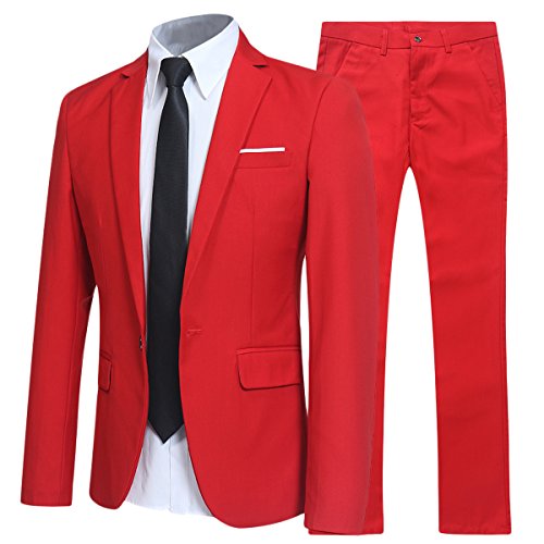 Allthemen Anzug Herren Anzüge Slim Fit 2 Teilig Business Herrenanzug Sakko Hose Rot XL