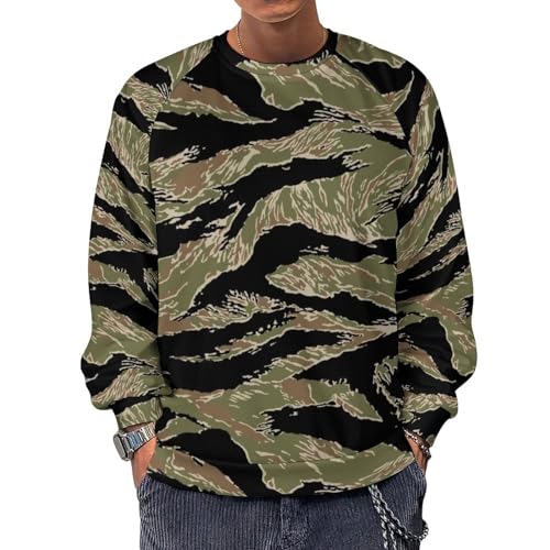 HABXNJF Langarm-Sweatshirt mit Rundhalsausschnitt, Tigerstreifen-Camouflage, leichte lässige Pullover für Männer, Tiger Stripe Camo, L