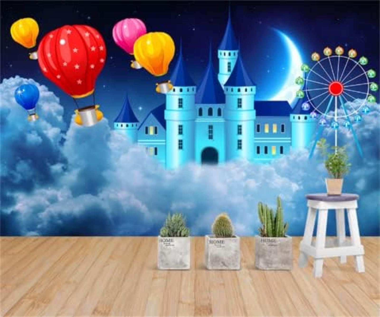 XLMING Traumschloss Wasserstoffballon Wolken Delphin Kinderzimmer 3D Tapete Wohnzimmer Sofa Schlafzimmer Esszimmer Home Dekoration Wand-400cm×280cm