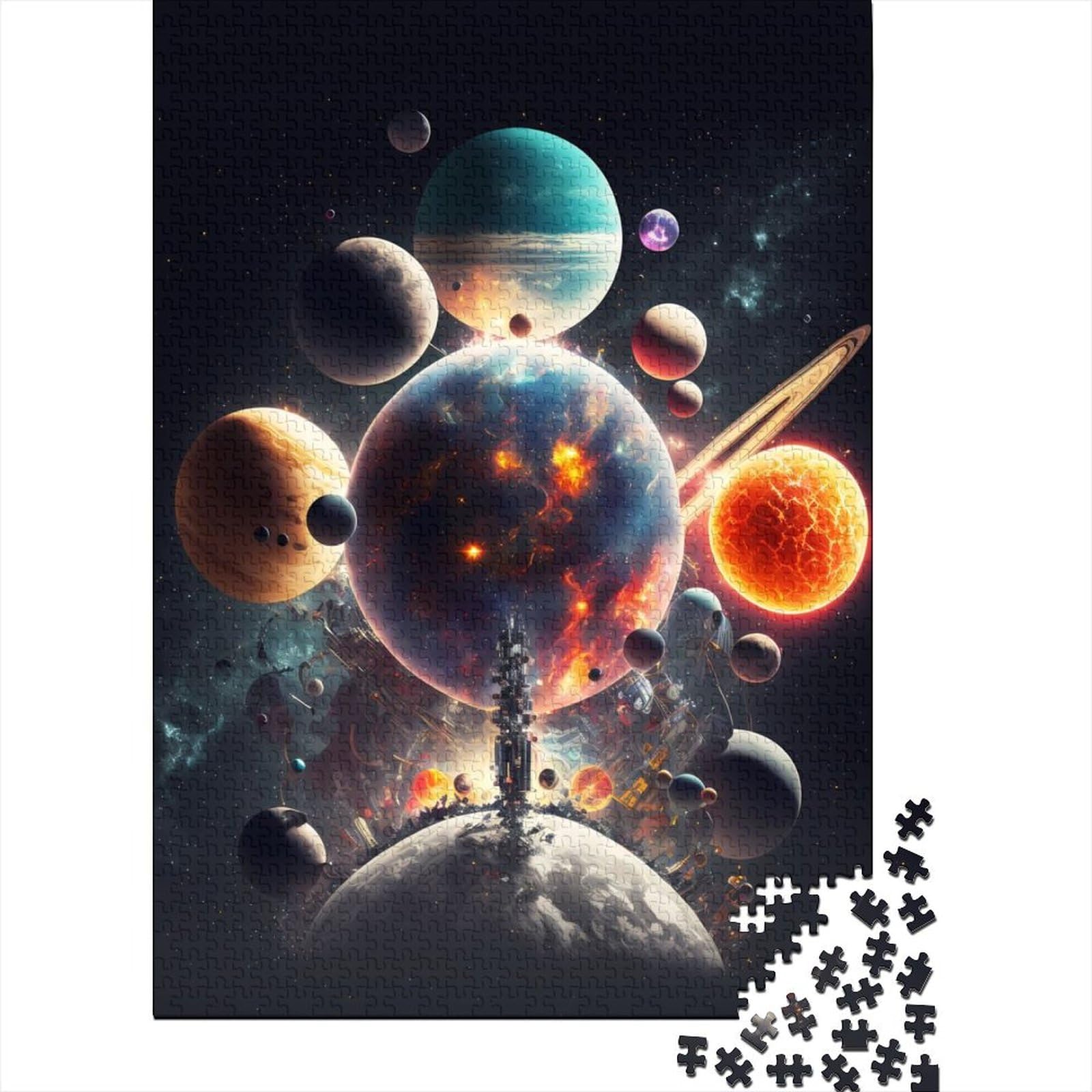 Weltraumszene mit Planeten, Holzpuzzle für Erwachsene und Jugendliche, 1000 Puzzles für Erwachsene, Lernspiel, Herausforderungsspielzeug (Größe 29,53 x 19,69 Zoll)