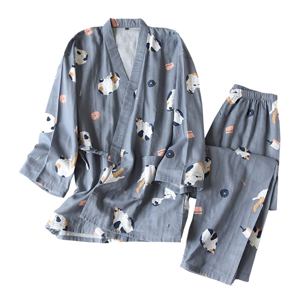 Japanese Style Wonen Baumwoll-Morgenmantel Gaze Kimono Pyjamas Anzug- # 0D