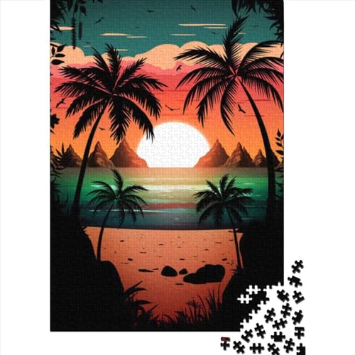 Retro-Strand-Sonnenuntergang-Puzzle aus Holz für Erwachsene, Puzzle-Spielzeug, Puzzle für Erwachsene, 1000 Teile, für anspruchsvolles Puzzlespiel und Familienspiel (Größe: 75 x 50 cm)