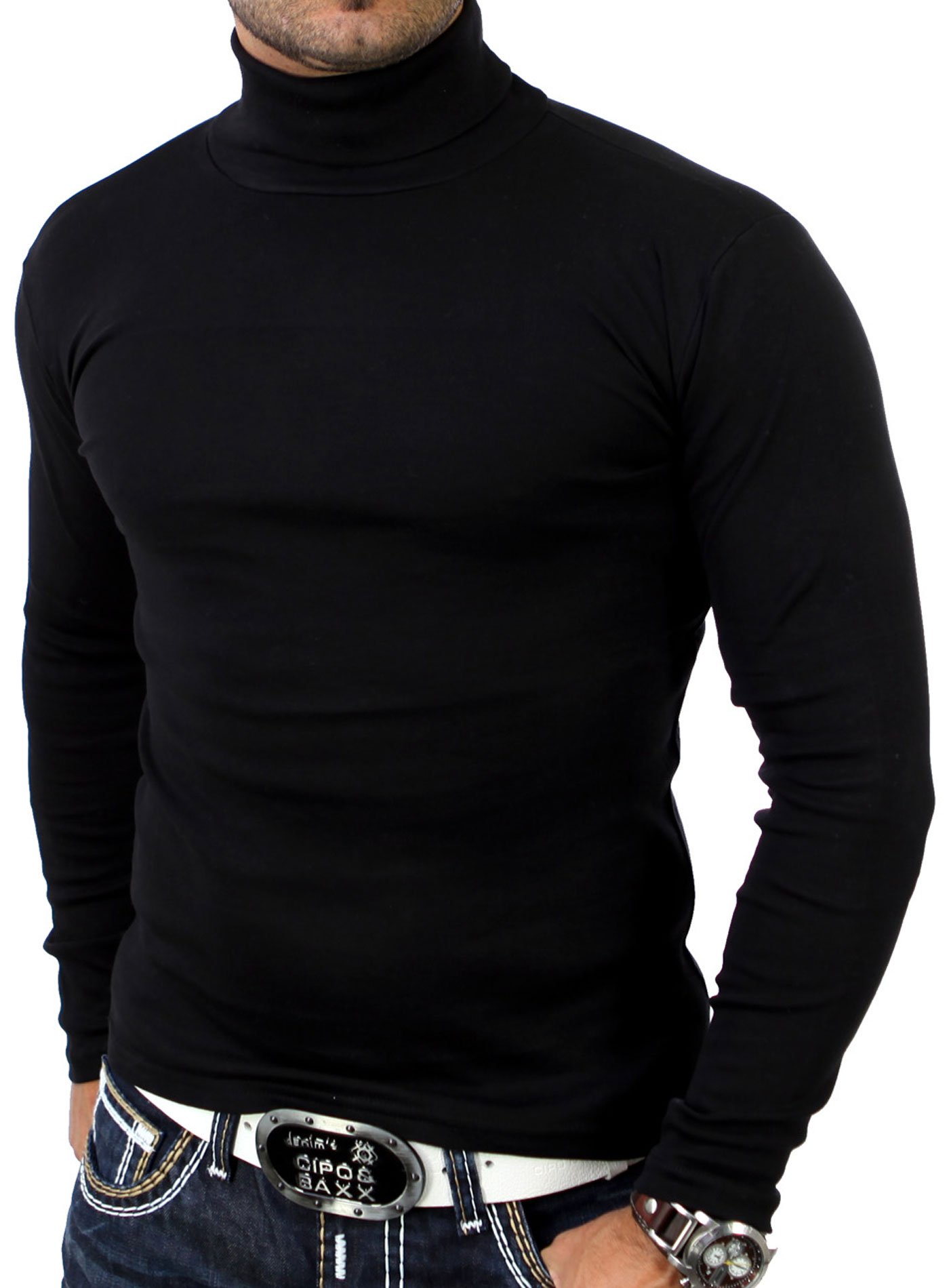 Reslad Herren Rollkragen Pullover RS-1088 Schwarz 2XL