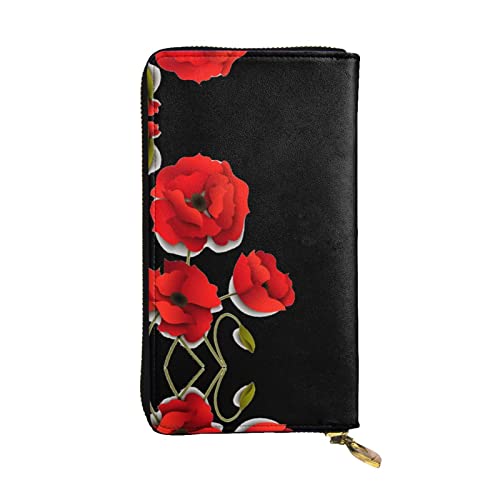 DMORJ Poppy Flowers Vivid Petals Leather Long Clutch Wallet : 7.48x4.13 Inch Comfortable Lightweight Waterproof Durable Nice Gift, Black, One Size, Schwarz , Einheitsgröße