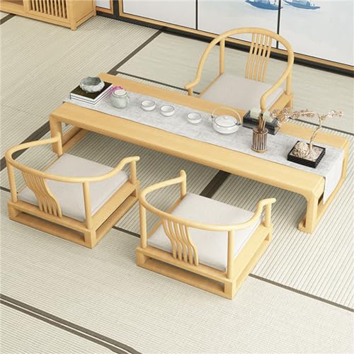 SnamicE Japanischer Tatami-Couchtisch, niedriger Tisch mit Sessel, japanischer Bodentisch, für Wohnzimmer, Esszimmer, Tee, Heimdekoration, 140 * 50 * 35 cm