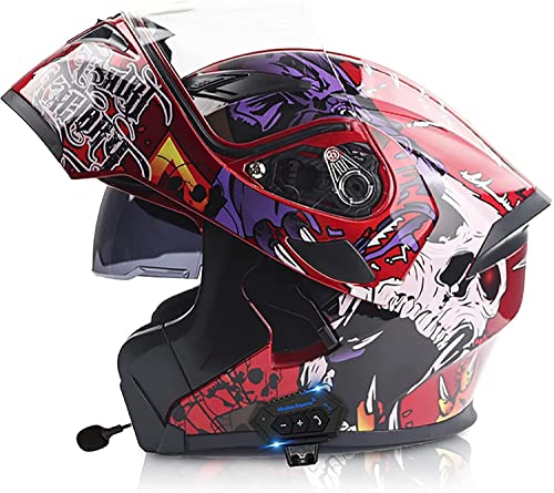 Motorradhelm Herren Mit Bluetooth Klapphelm Integralhelm Fullface Helm Motorrad,DOT/ECE Zertifiziert Rollerhelm Sturzhelm Mit Doppelvisier Sonnenblende Für Damen Erwachsene