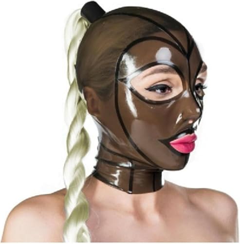 MAUXpIAO Fetisch Maske Sklaven Sexspielzeug Extrem BDSM Sexy Bondage Masken Latex Maske mit Zöpfen Sexspiel Sexy Latex Kopfbedeckung Latex Maske Cosplay Cosplay Schwarz Transparent spitze/A/S