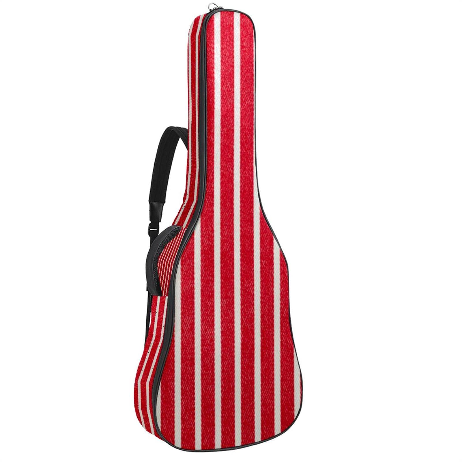 Gitarrentasche Schutz- und Transporttasche für akustische und klassische Gitarren wasserfest und gepolstert Textile rotweiße Streifen 108.9x42.9x11.9 cm