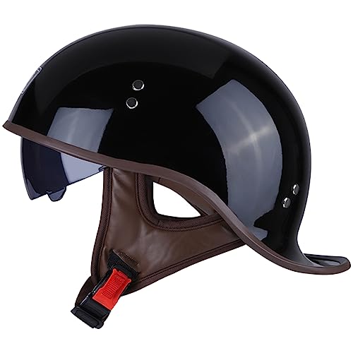 WYXAXNM Halbschalenhelm Schwalbenschwanz-Design Motorrad-Helm, Roller-Helm mit Visier Einstellbar Schnellverschluss-Gurt, für Scooter Chopper Biker Harley Moped DOT/ECE-Zulassung,F-XL(59~60cm)