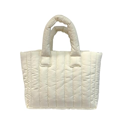 ohodhmnu Damen Tragetasche, Winter Damentasche Weiche Nylon Handtaschen Baumwolle Pad Stitching Geldbörsen Taschen Koreanische Leichte Damentasche, weiß, with ribbon