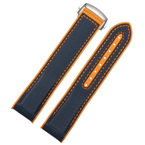 THBGTCNQ Uhrenarmband aus Nylon und Gummi, 20 mm, 22 mm, Schwarz, Blau, Orange, Stoff, for Smartwatches, Quarzuhren, Silikonarmband, Schnellwechselarmband(Blue orange-silver,22mm)