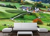 Wälder Prärien Häuser 3D Tapete Poster Restaurant Schlafzimmer Wohnzimmer Sofa TV Dekorative Wand-200cm×140cm