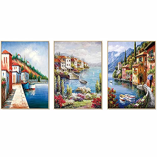 Leinwand Bild Kunstdruck Nordic Dekoration Home Poster Kunstdrucke Mediterrane Landschaft Wandbilder Leinwand Wand Bilder für Wohnzimmer Wohnkultur Rahmenlos 30×40cm×3pcs