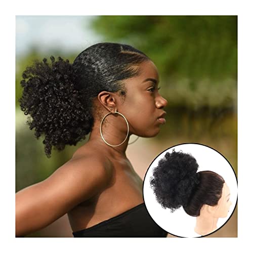 Bun Haarteile Dutt-Kunsthaarteile, Dutt-Erweiterungen for schwarze Frauen, synthetische Afro-Puff-Kordelzug-Pferdeschwanz-Verlängerung, kurzes Afro-verworrenes lockiges Haar Brötchen-Haarteil (Color