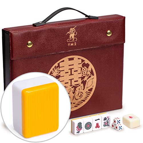 Yellow Mountain Imports Professionelles Chinesisches Mahjong-Spielset - Double Happiness (Grün) - mit 146 mittelgroßen Ziegeln, 3 Würfeln und Einer Windanzeige - Für Das Spiel Im Chinesischen Stil