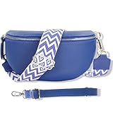 Blade Bauchtasche Damen Echtleder, stylische Gürteltasche Damen mit 2 gemusterten und Leder abnehmbaren & verstellbaren Breiten Gürteln, Crossbody Bag Damen, Hochwertige Brusttasche für Frauen-BLAU