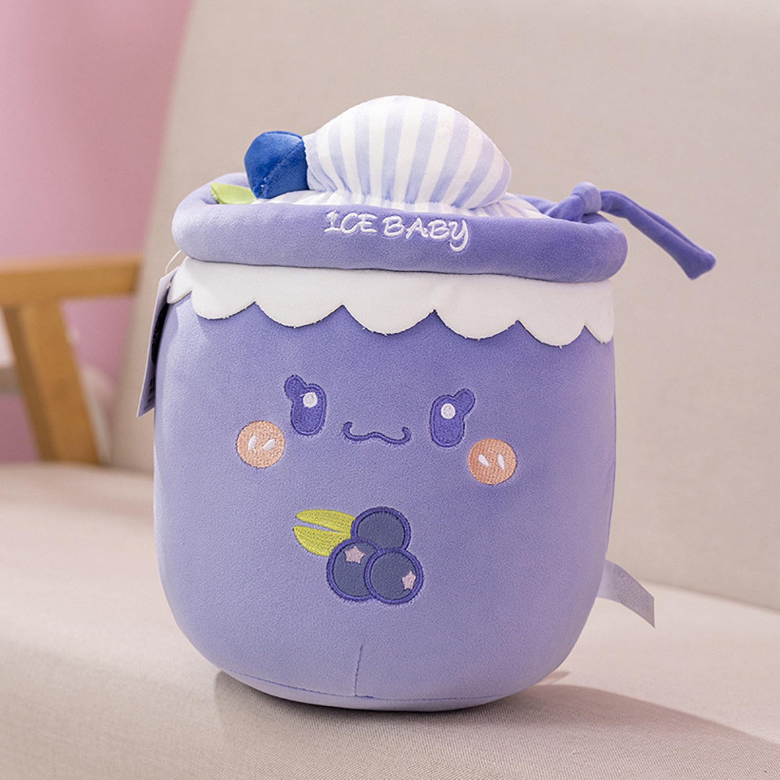 Bubble Tea Kuscheltier Boba Stofftier Weiche Plüschtier Milchtee Plüschpuppen Gefüllte Plüsch Teetasse Kissen Geschenk Kinderspielzeug für Party Gefälligkeiten (Blau,43cm)