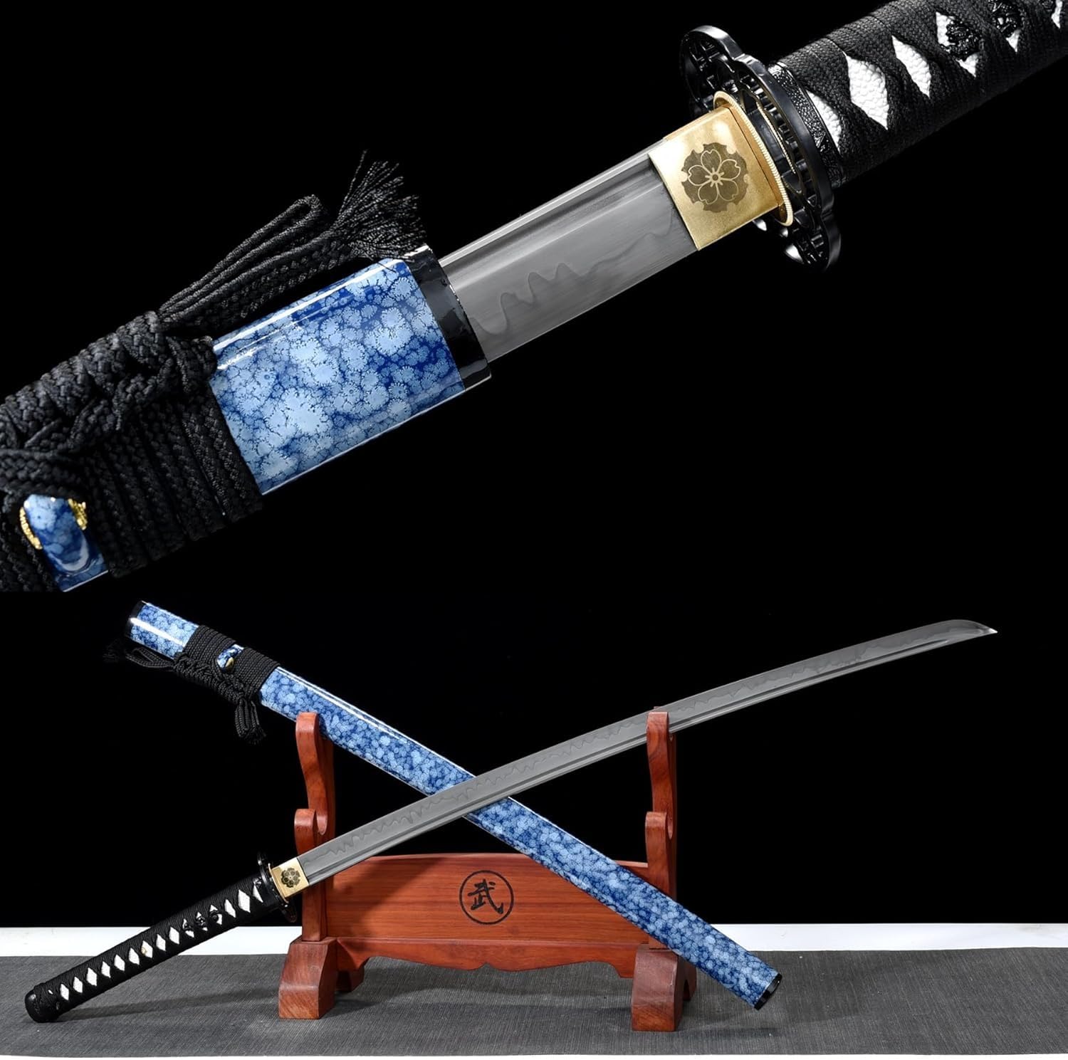 MAUXpIAO sword 103 cm Samurai Sword/Sharp/Katana/Hand Forged T10 Steel Covered with Earth Burning Blade, Collections, Gifts, Halloween, Role Play, Martial Arts Exercises scharf/A/103cm