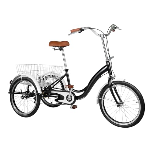 DJOAIUYF 20 Zoll Dreirad Für Erwachsene Dreirad mit Einkaufskorb Citybike-Dreirad Einkaufsdreirad Hochwertiger Stahlrahmen Für ErwachseneFahrrad 3 Rad Dreirad Mit Einkaufskorb