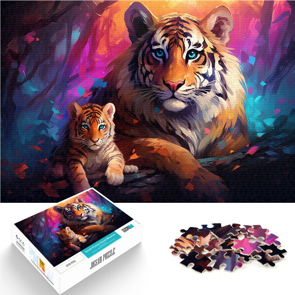 Puzzles für farbenfrohe, süße Tiger-Kunst-Puzzles für Erwachsene, 1000 Teile, Holzpuzzle, Weihnachtswunschliste mit Weihnachtsmann, 1000 Teile (50 x 75 cm)