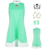 AYYOHON Prinzessin Pfirsich Cosplay Kostüm Frauen Prinzessin Gänseblümchen Rosalina Tenniskleid mit Krone Ohrringe Erwachsene Halloween Anzug L