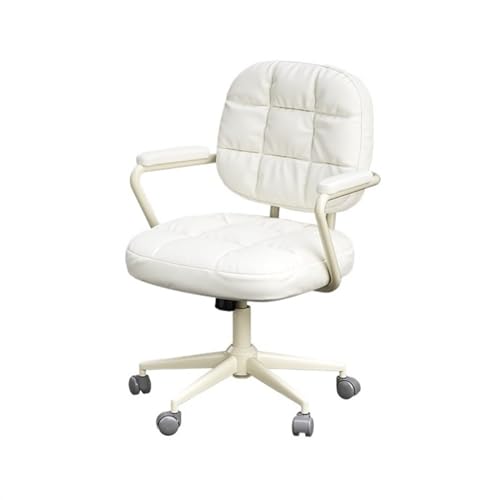 FUHAI-666 Bürostühle Bürostuhl, ergonomischer Stuhl mit Rollen, kleiner moderner Chefsessel aus Leder for Büro, Besprechungszimmer, Arbeitszimmer Schreibtischstuhl(White)