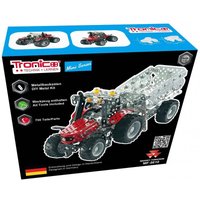 Tronico 10031 - Metallbaukasten Trakrot Massey Ferguson MF-5610 mit Kippanhänger, Maßstab 1:32, Mini Serie, rot, 700 Teile