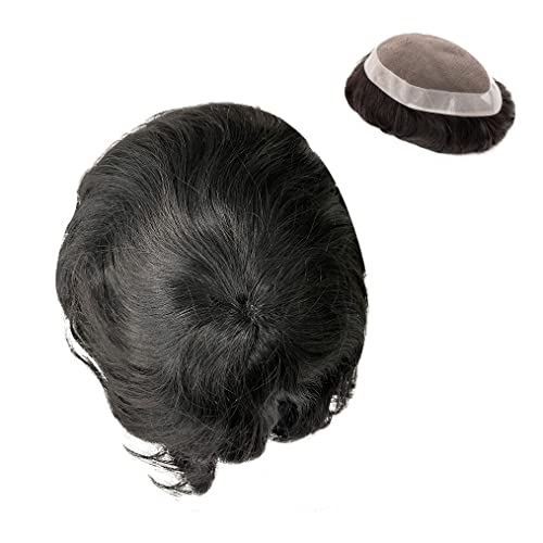 Toupet für Männer Haarersatz Systeme Mann Toupet Feine Mono NPU Echthaar Perücken 6" Indisches Echthaar Ersatzsystem Gerade Männer Kapillarprothese Haarteil Perücke Männer(Straight Toupee 1B20 130%,6x