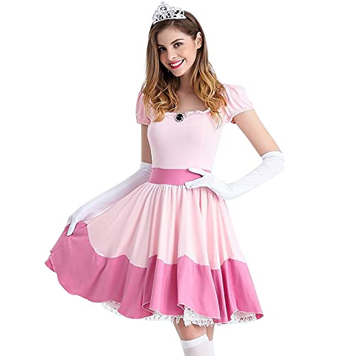 WANGTIANXUE Prinzessin Kindheitshelden Kostüm (Peach Kleid + Krone + Handschuhe) - Prinzessinen Kostüm-Set für Damen - Kostüm Damen - Perfekt für Fasching, Karneval & Cosplay