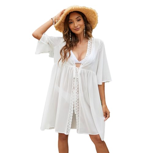 Avejjbaey Damen Bademode Ups Open Front Beach Badeanzug Kimono Cardigan Up Long Flowy Beachwear