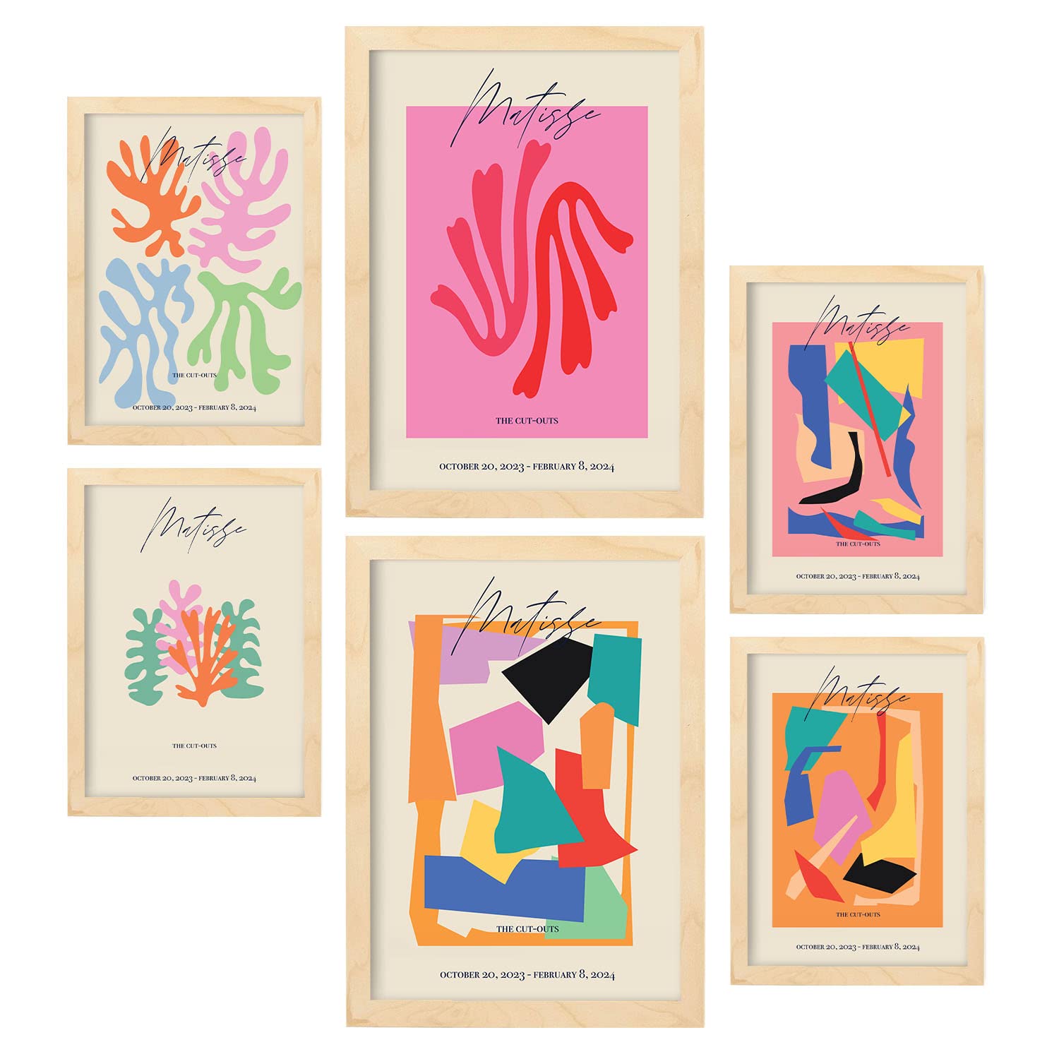 Nacnic Set von 6 Poster Matisse. Sammlung von Platten mit ästhetischer Collage für Innendekoration. Größen A3 und A4. Rahmenlos