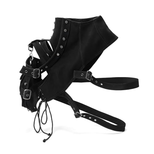 MDFCZXP Steampunk PU Leder Single Shoulder Rüstung Taschen Mittelalterliche Schulterstücke für Cosplay Kostüm Accessoire,Schwarz,15cm