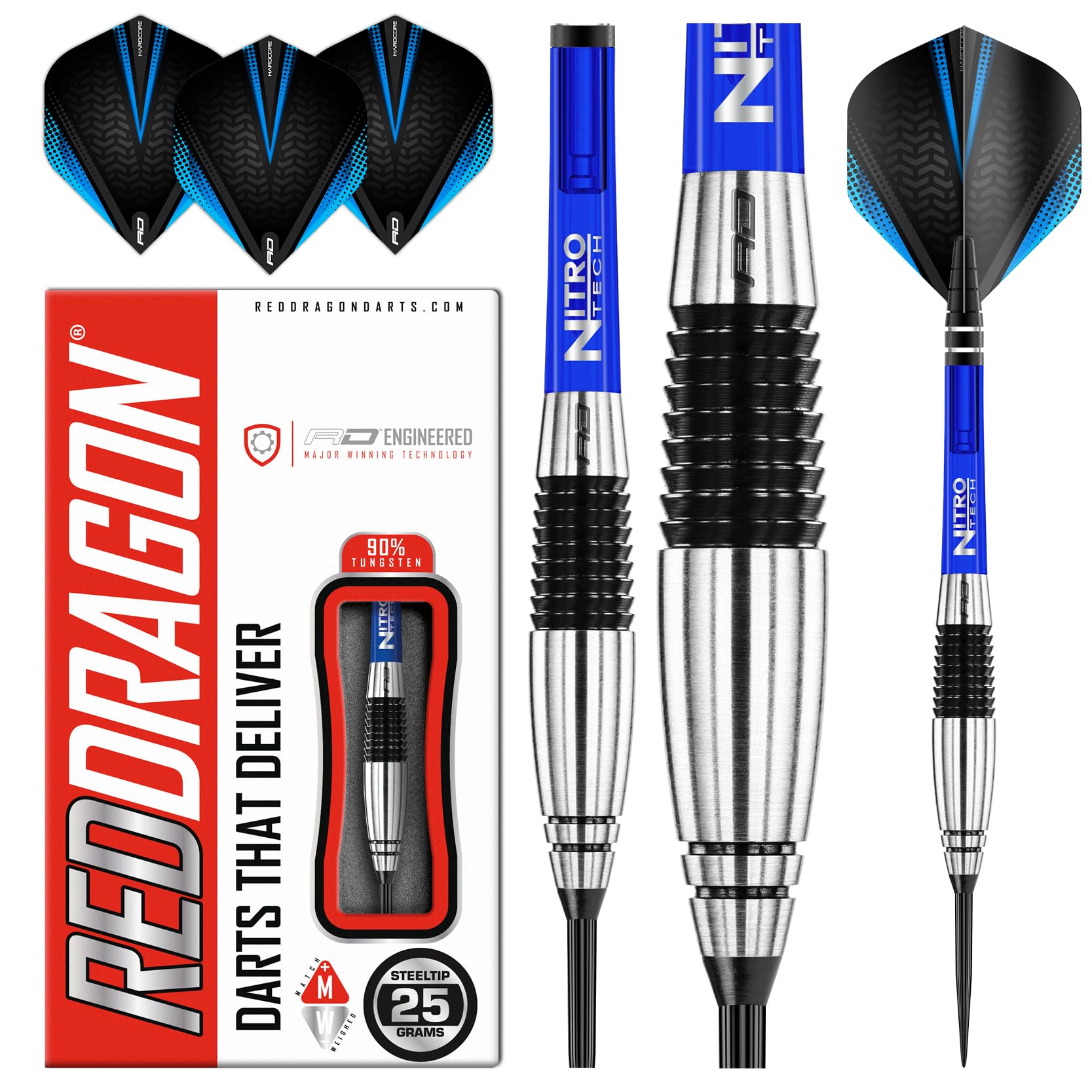 RED DRAGON Cyclone 25g - Tungsten Darts mit Flights und Schäfte (Steel Dartpfeile)