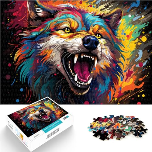 Puzzle für Fantasie, bunter, wütender Wolf für Erwachsene, 1000-teiliges Puzzle, Holzpuzzle, interessantes Puzzle zur Stressreduzierung, 1000 Teile (50 x 75 cm)