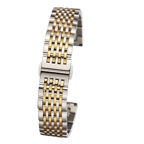 THBGTCNQ 2 in 1 gebogenes Uhrenarmband aus Edelstahl, 18 mm, 19 mm, 20 mm, 21 mm, 22 mm, Ersatzarmband, Edelstahlschnalle(Silver Gold,21mm)