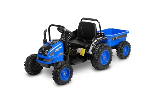 TOYZ - Kinderauto Elektro - Hector - Elektrisches Auto für Kinder - Kinder Aufsitztraktor LED Lichtern - Kindertraktor Elektrisch - Elektro Traktor Kinder - 12V 7Ah - 152x63x60cm mit Anhänger - Blau