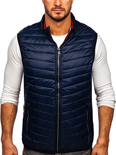 BOLF Herren Weste mit Stehkragen Steppweste Bodywarmer Daunenweste Reißverschluss Ärmellose Sportweste Zip Wärme Freizeit Outdoor Style 7103 Dunkelblau XXL [1U1]