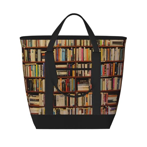 YQxwJL Ordentlicher Bücherregal-Druck, große Kapazität, isolierte Lunchtasche, wiederverwendbare Einkaufstasche mit Reißverschluss, für Damen und Herren