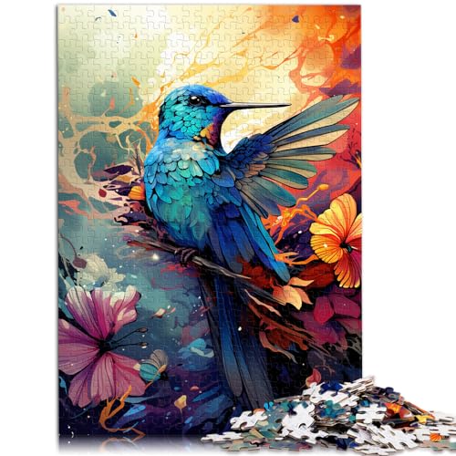 Puzzlespiele, farbenfrohe psychedelische Farbe eines süßen Kolibris, Kunstpuzzle für Erwachsene, 1000 Teile, Holzpuzzle, lustige Familienspiele, 1000 Teile (50 x 75 cm)