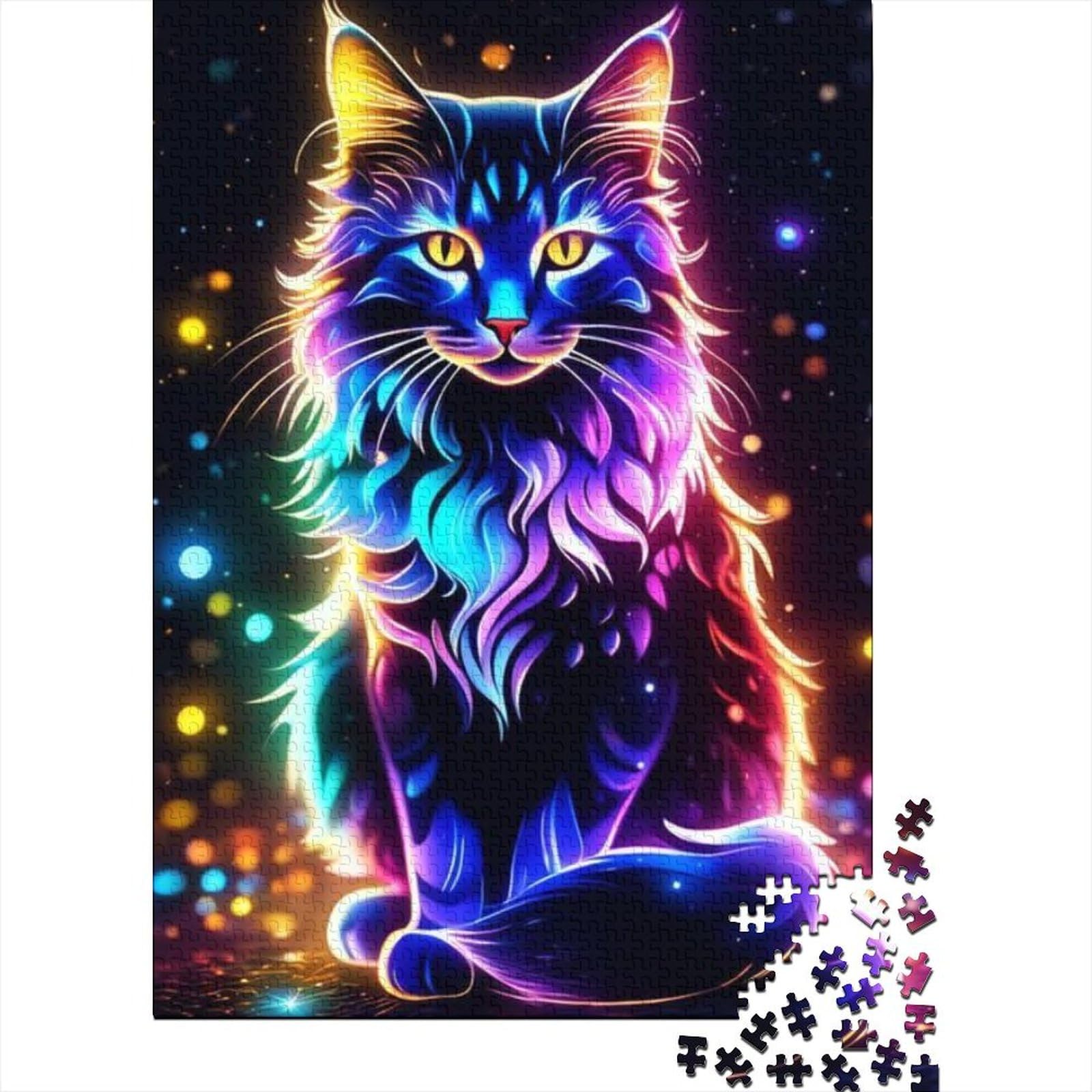 Fantasy-Katzen-Puzzle für Erwachsene, lustiges 1000-teiliges Puzzle für Erwachsene, 1000-teiliges Puzzle, ganze Familie und die (Größe 75 x 50 cm)