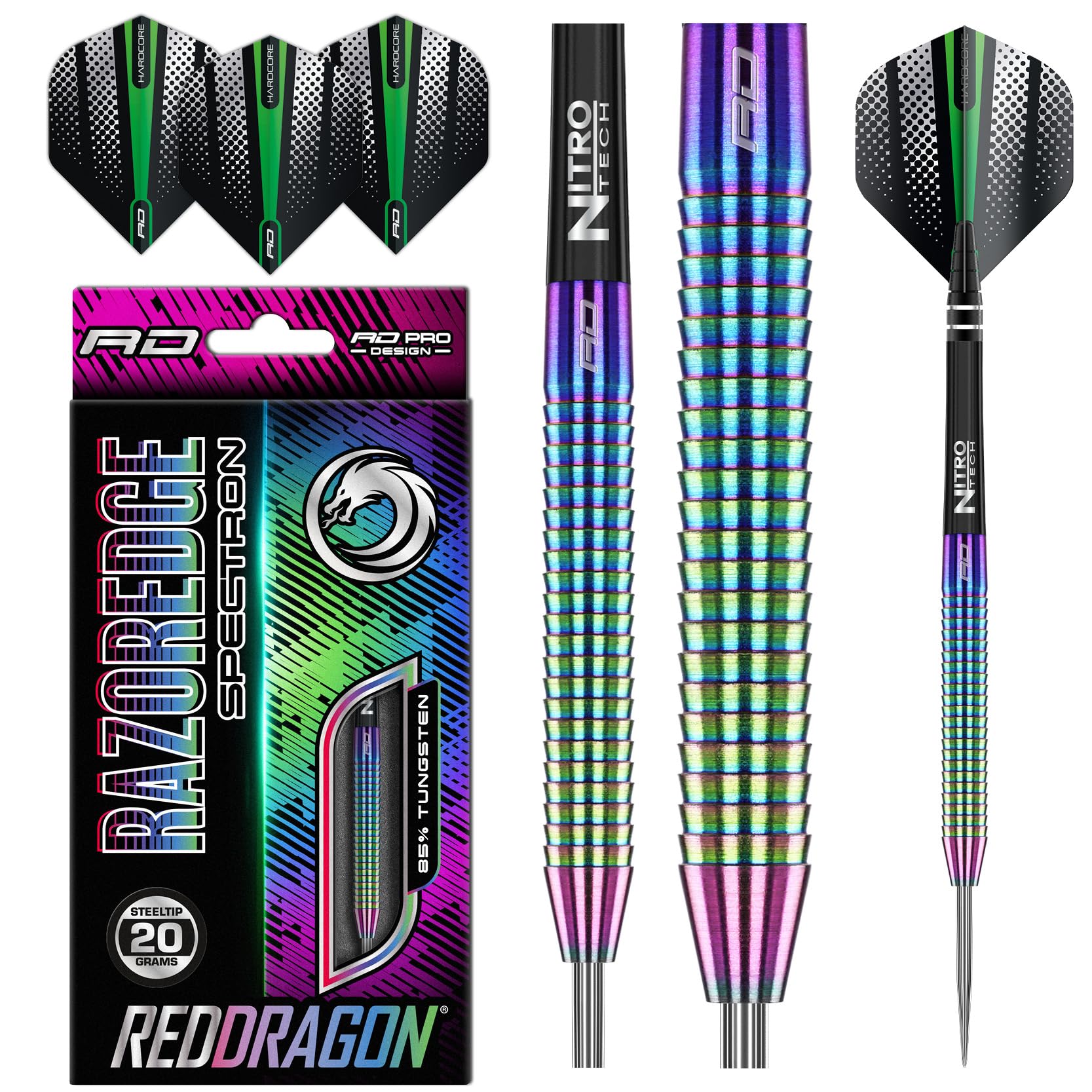 RED DRAGON Razor Edge Spectron 20 Gramm Dartpfeile Tungsten Profi Steel Darts mit Flights und Schäfte