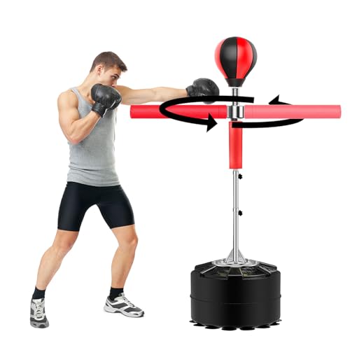 360° Erwachsene Verstellbar Boxing Set Stand Mit Halter Rot Schwarz Punchingball 130.5-157.5 cm Einstellbarer Boxstand Standboxsack Geeignet für Fitness Schnelligkeitstraining Reaktionstraining usw