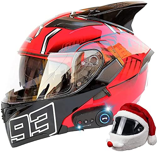 Motorradhelm Integrierter Bluetooth-Helm Klapphelm Motorrad Full Face Helm,DOT/ECE Geprüft Mit Doppelvisier Sturzhelm Eingebautem Mikrofon Automatische Beantwortung Integralhelm